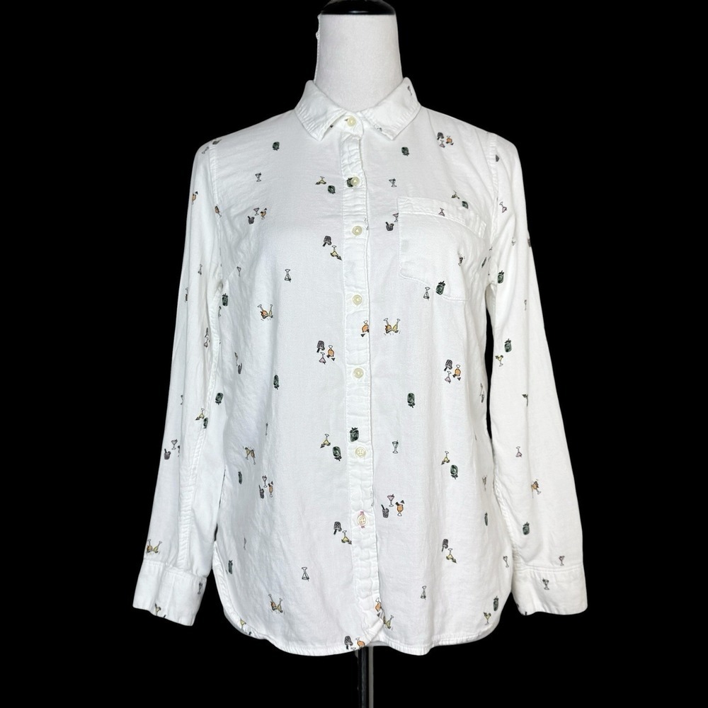 Old Navy Womens Relaxed Cocktail Print Classic Button Down Shirt Sz Small Pocket